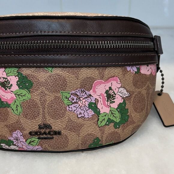 Coach Purse Leather Floral Bethany Belt Bag Signature Canvas Blossom Print NWOT - Picture 4 of 16